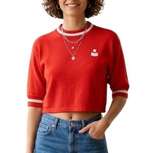 ISABEL MARANT Etoile Red Knit Cropped Sporty Logo Top Womens Size 38 Small
